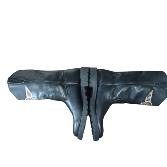 Harley-Davidson Black Leather Riding  Boots With Embroidered Logo - Picture 3 of 9